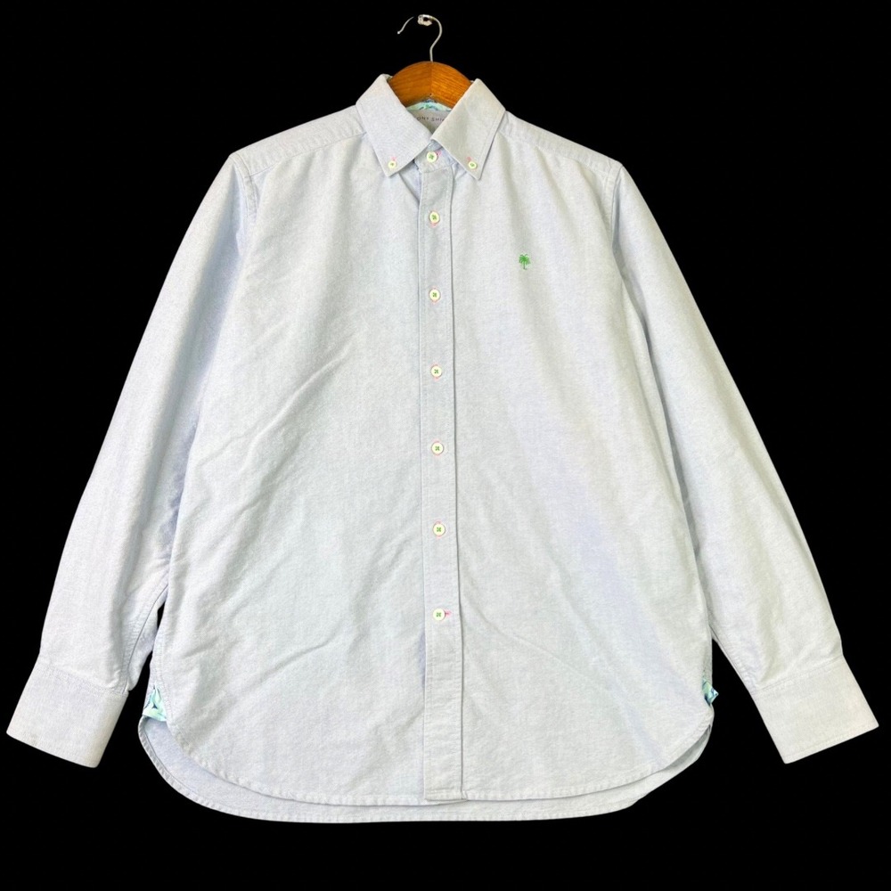 Lilly Pulitzer Mens Stuff Colony Shirt Blue Oxford Palm Tree Embroidery Small